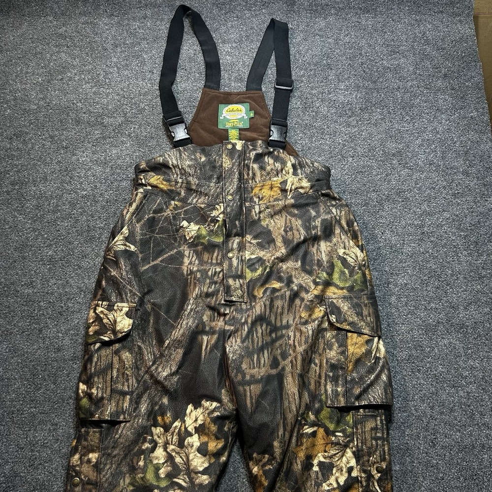 Vtg Cabelas Dry Plus Camo Hunting Bib Overalls Mens L Mossy Oak Break Up Lined